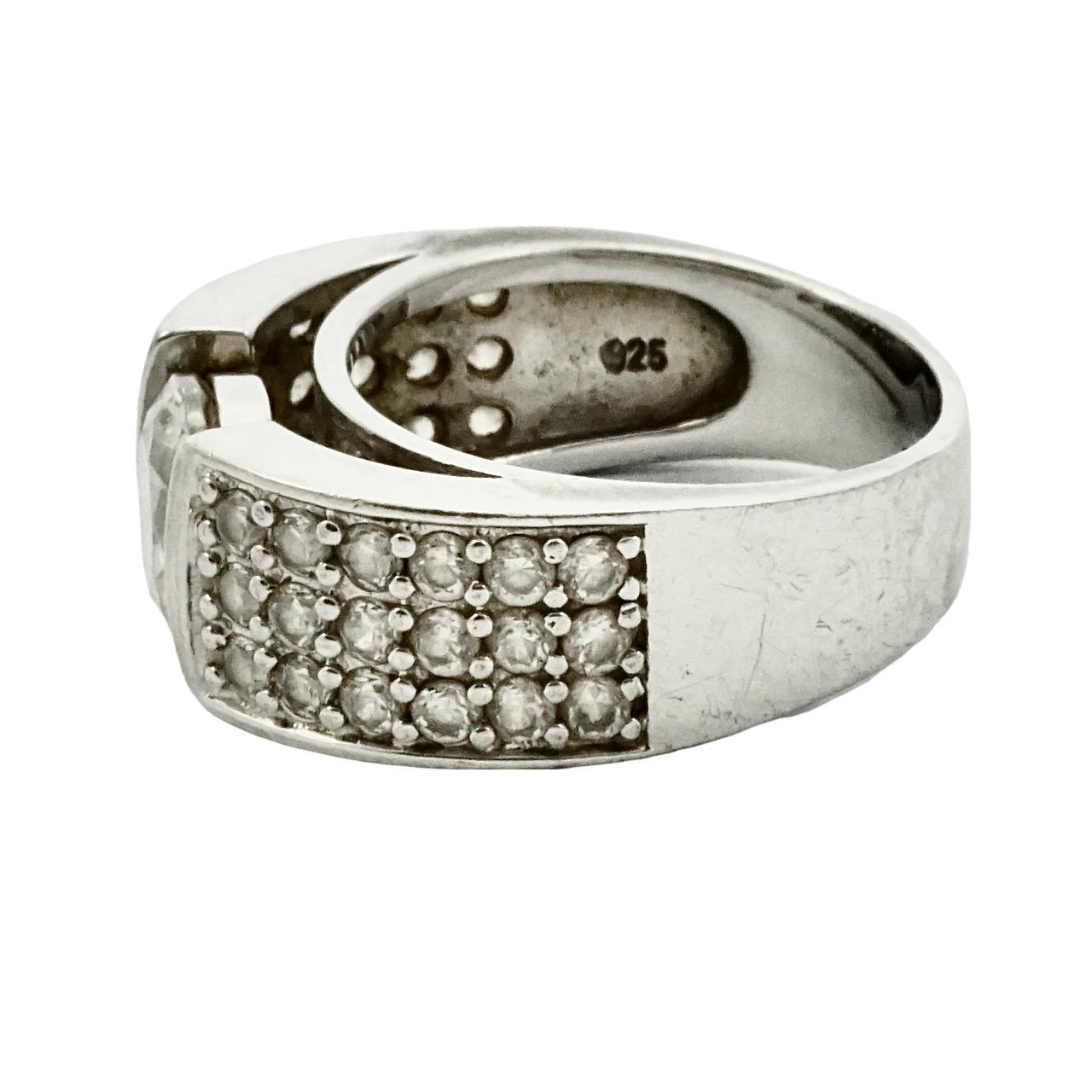 Silver Diamonique Cubic Zirconia Solitaire Ring with Pavé Shoulders For Sale 1