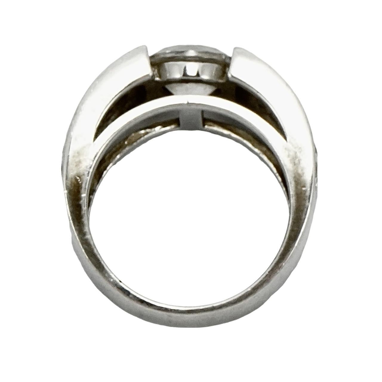 Silver Diamonique Cubic Zirconia Solitaire Ring with Pavé Shoulders For Sale 4