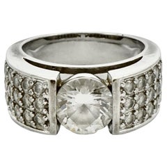 Silver Diamonique Cubic Zirconia Solitaire Ring with Pavé Shoulders