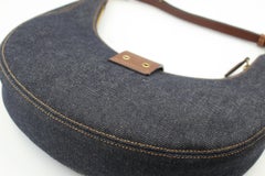Silver Dior Half Moon Bag in Denim Canvas and Brown Leather.