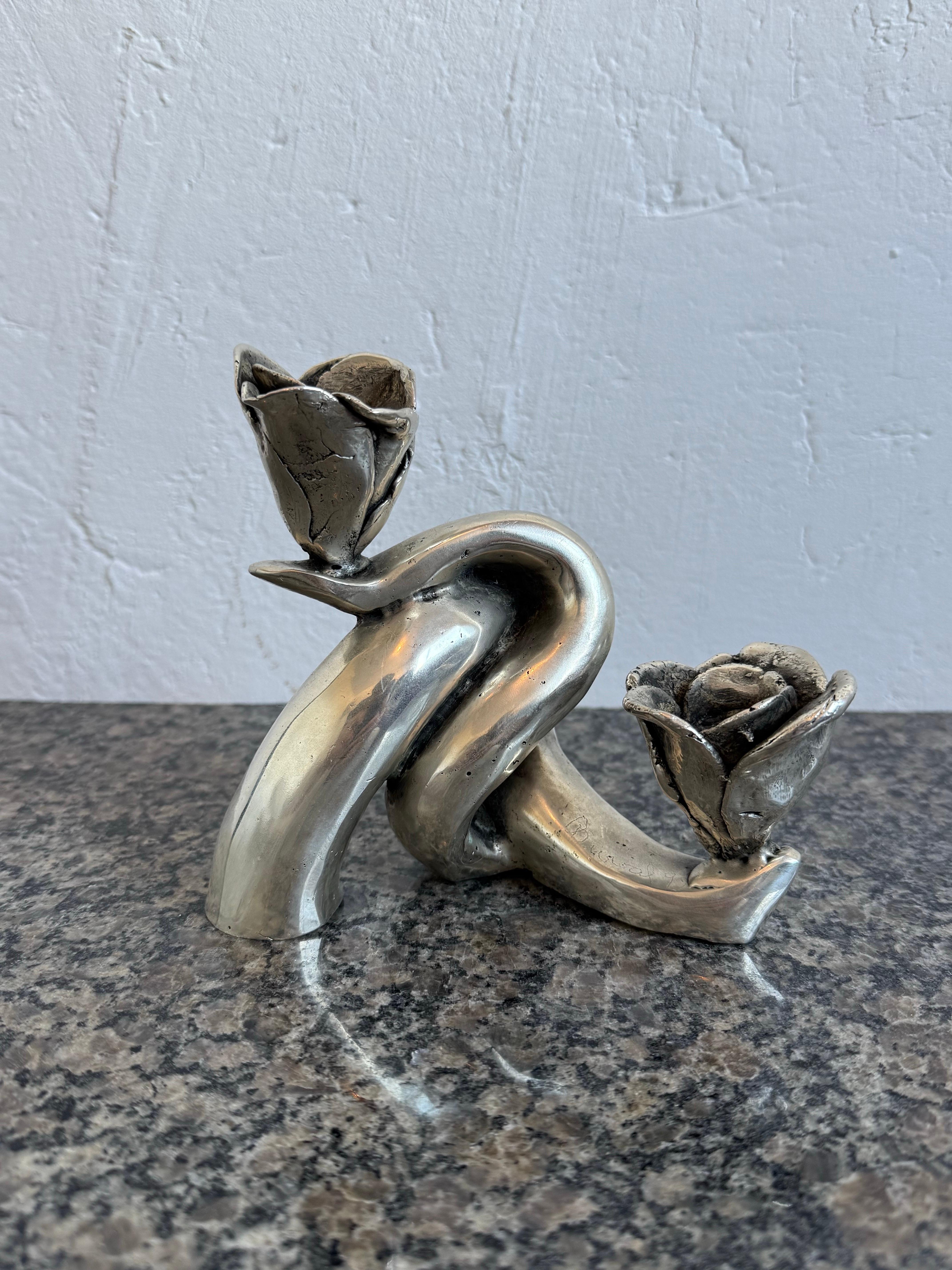 Portacandele scultoreo in bronzo argentato, Brasile, anni '90 in vendita 8