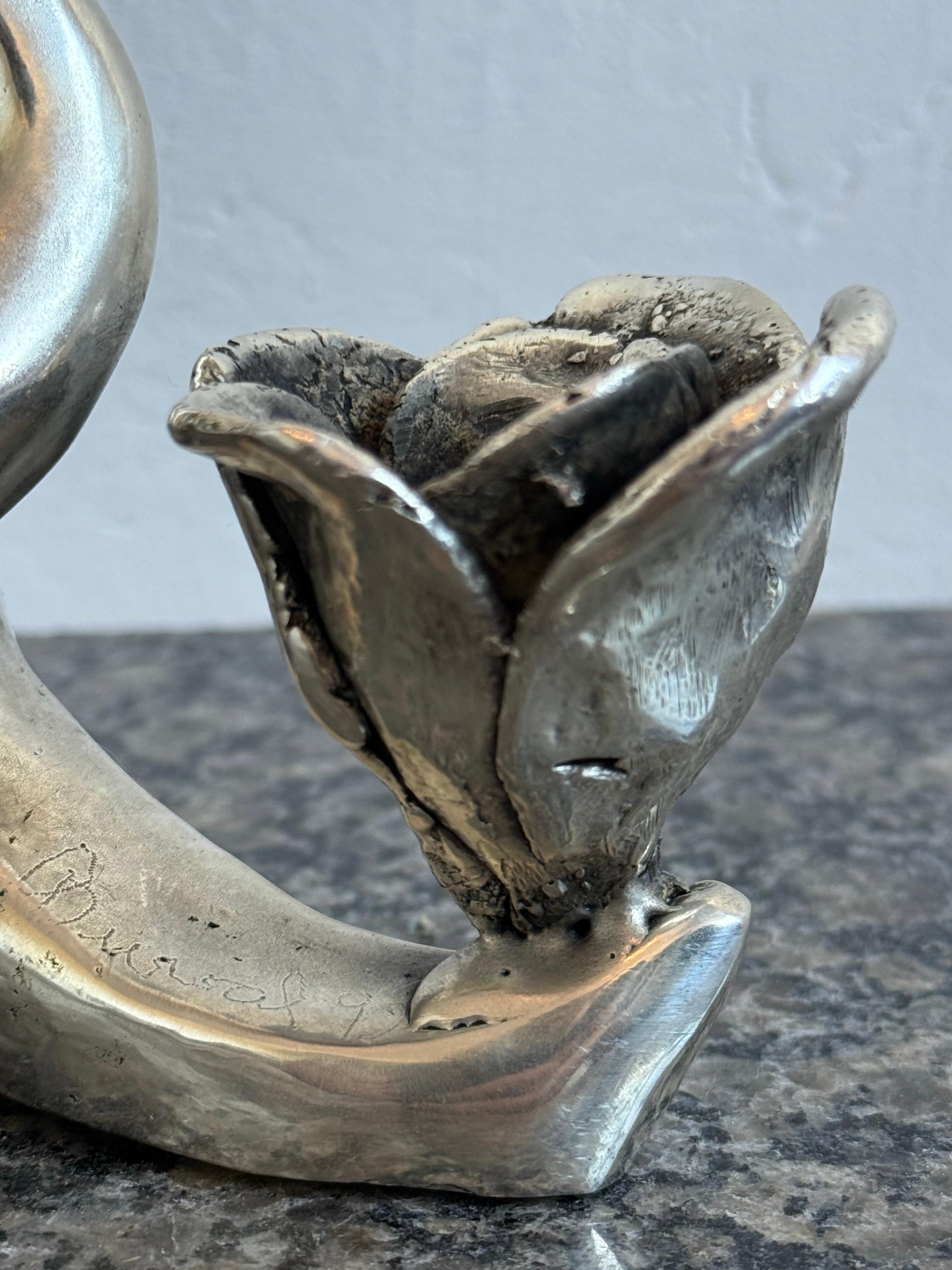 Portacandele scultoreo in bronzo argentato, Brasile, anni '90 in vendita 9