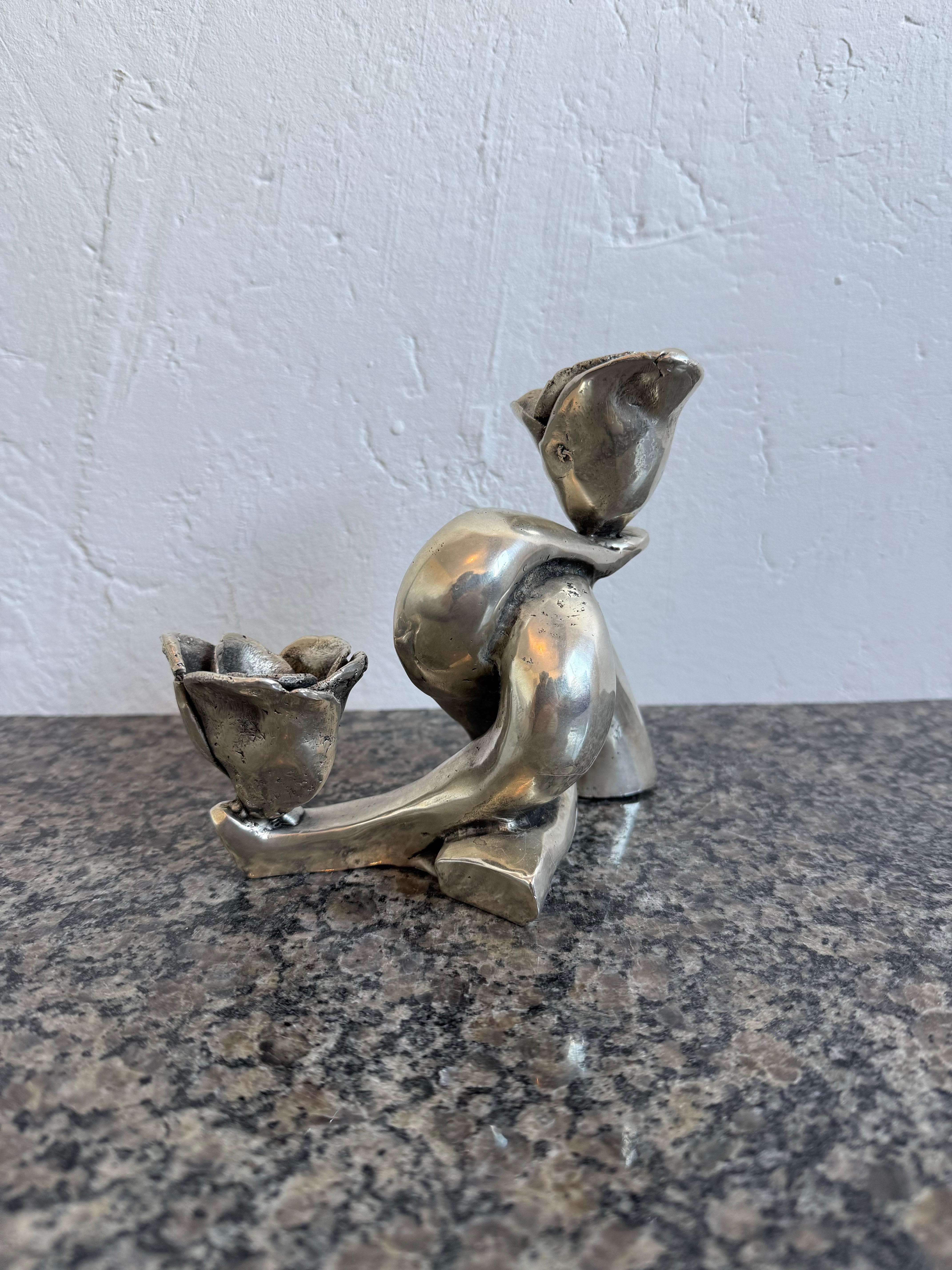 Moderno Portacandele scultoreo in bronzo argentato, Brasile, anni '90 in vendita