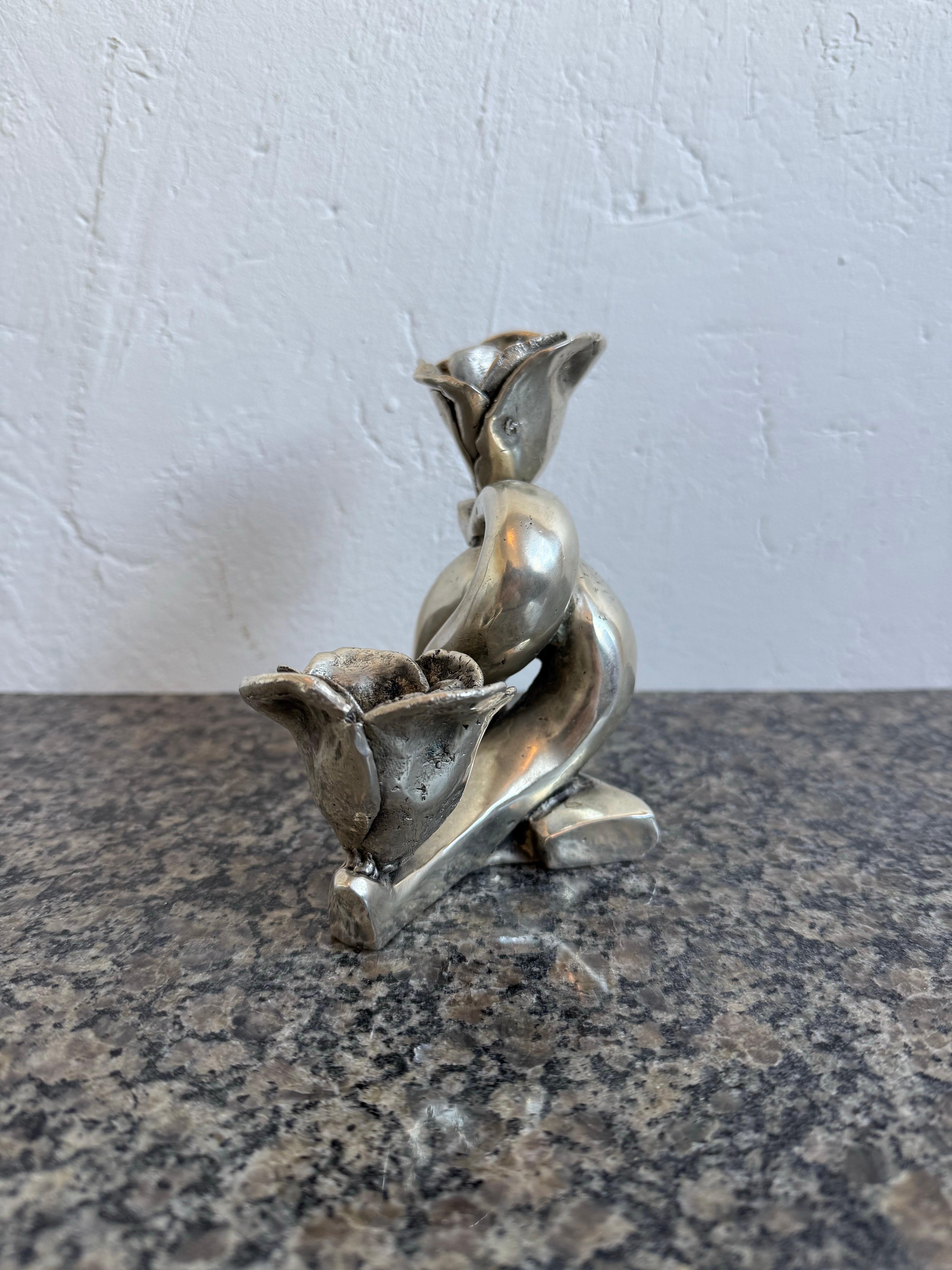Argento Portacandele scultoreo in bronzo argentato, Brasile, anni '90 in vendita