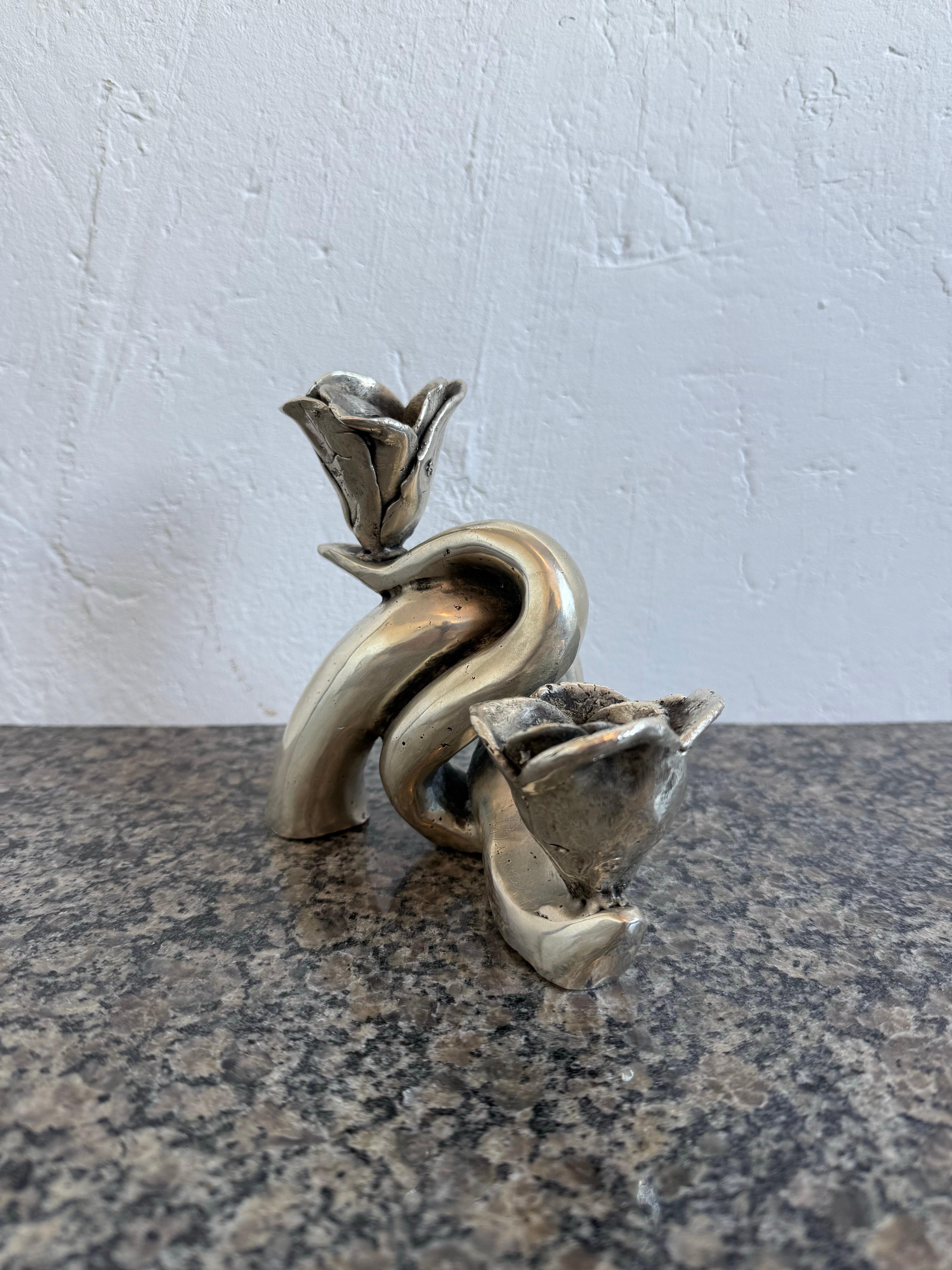 Portacandele scultoreo in bronzo argentato, Brasile, anni '90 in vendita 1