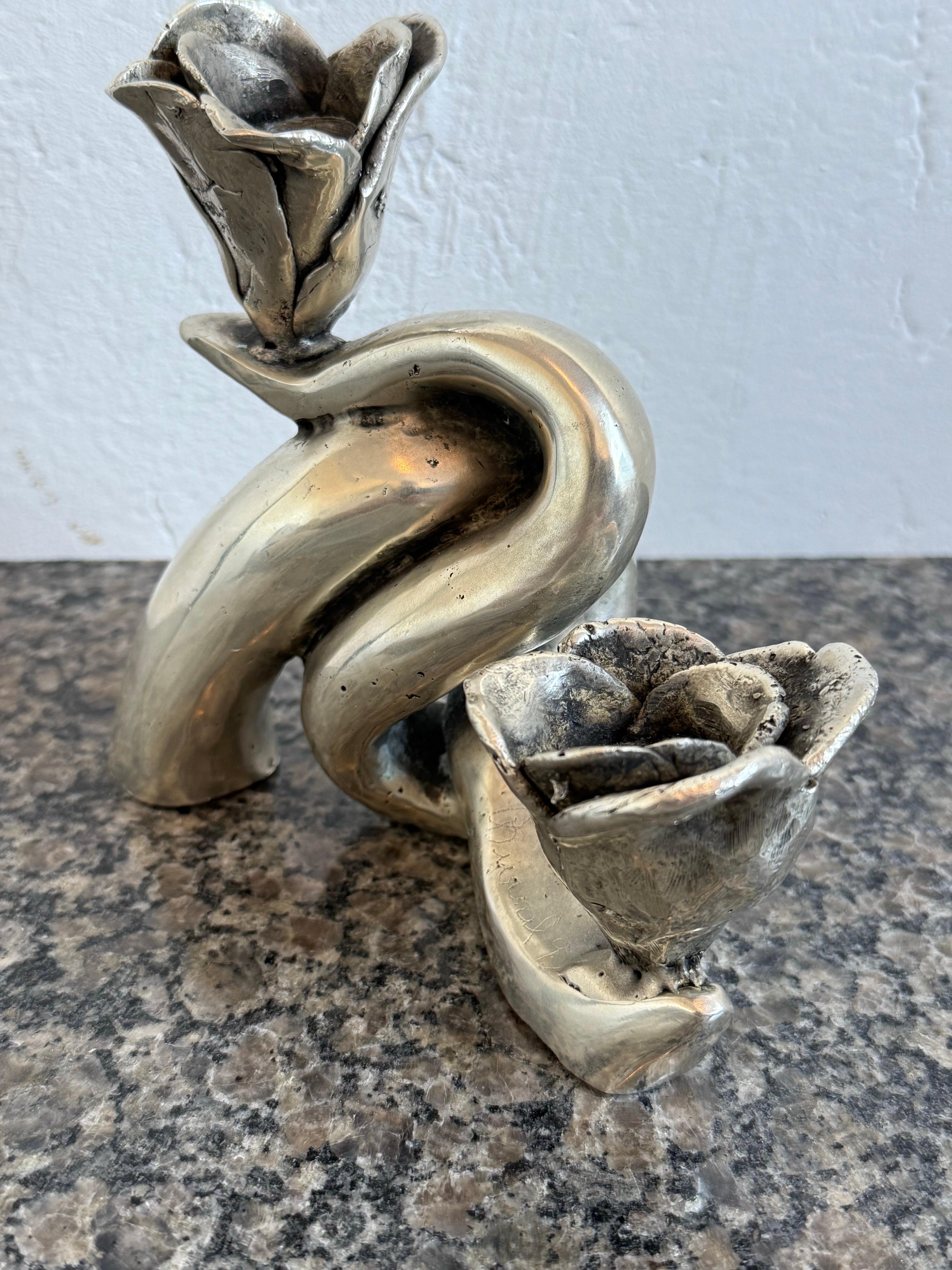 Portacandele scultoreo in bronzo argentato, Brasile, anni '90 in vendita 2