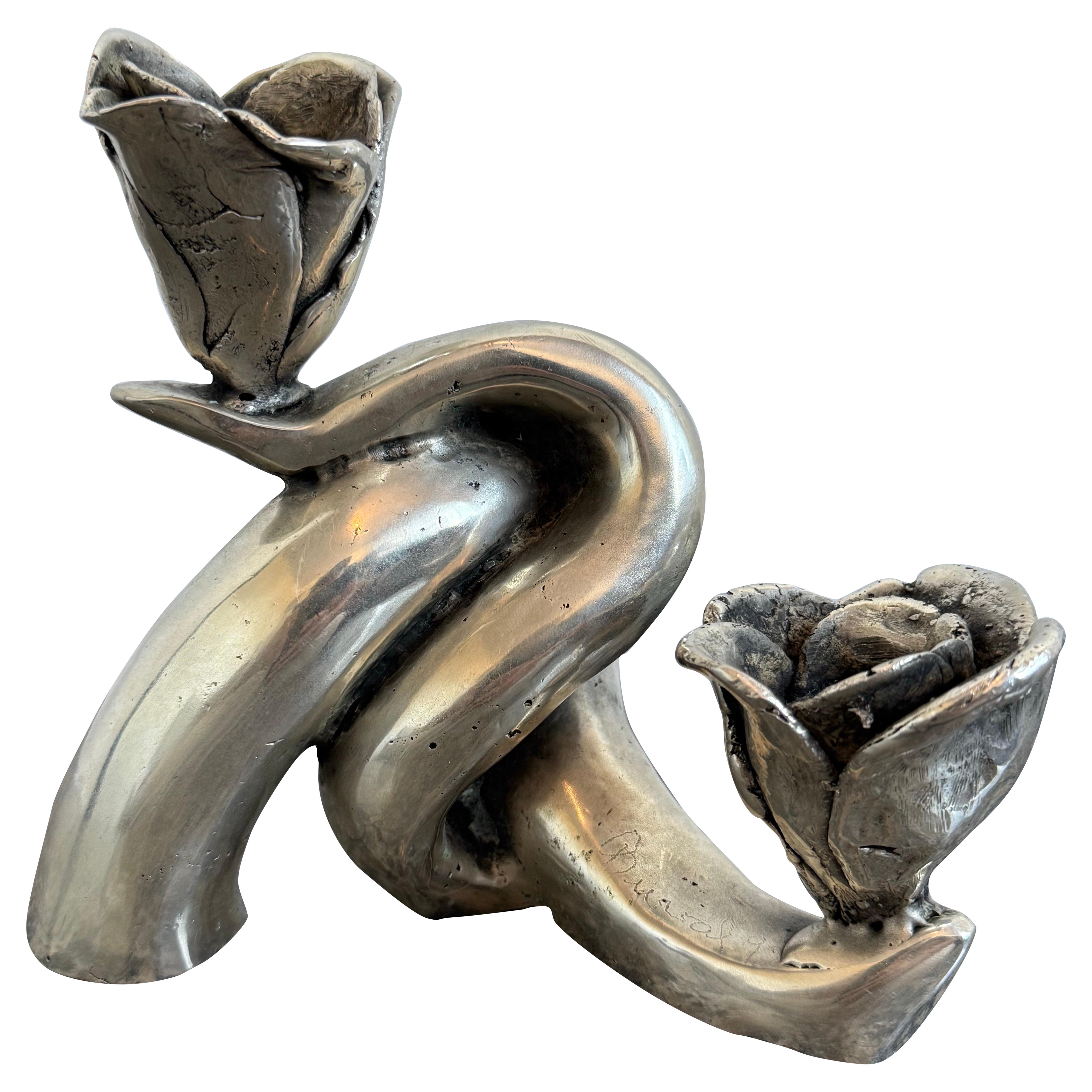Portacandele scultoreo in bronzo argentato, Brasile, anni '90 in vendita