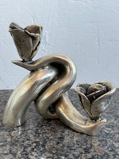 Portacandele scultoreo in bronzo argentato, Brasile, anni '90