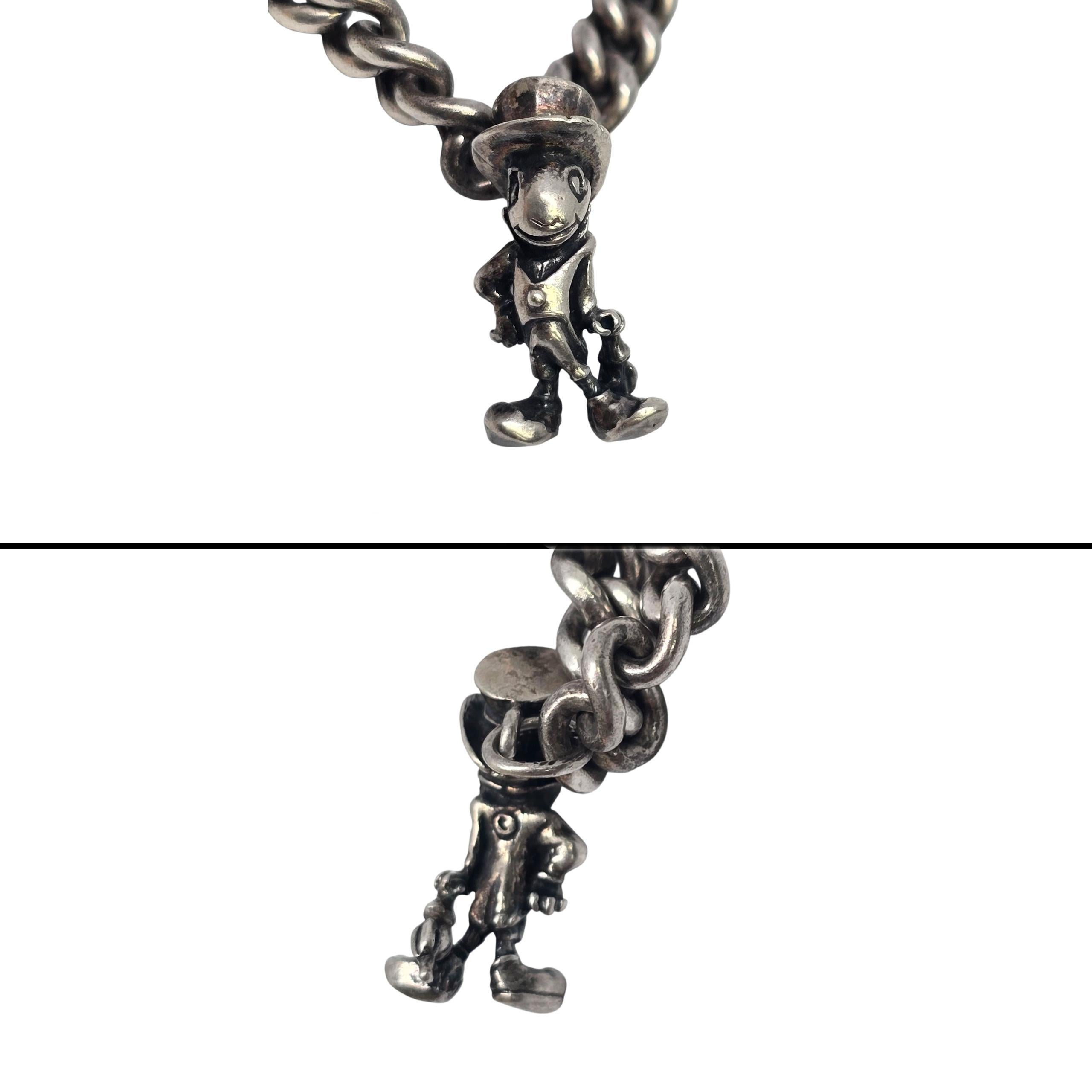 Silber Disney Charm Armband Jimney Cricket Skunk Donald Duck Figaro Katze #22550 im Zustand „Gut“ im Angebot in Washington Depot, CT