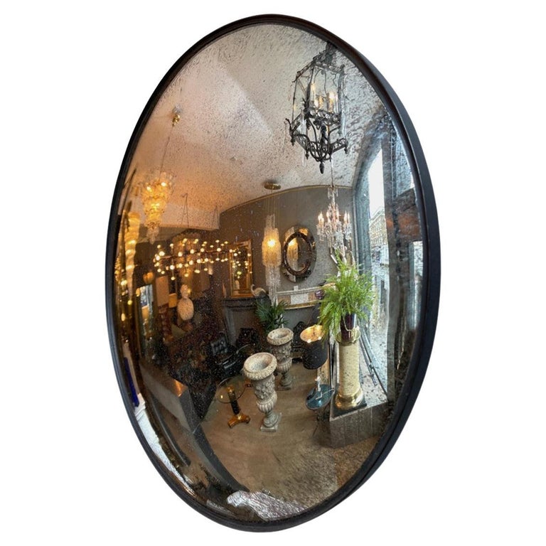 Silver Distressed Convex Mirror For Sale at 1stDibs