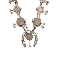 Silver Dollar Coin Squash Blossom Necklace and Earrings