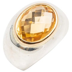 Gold 9ct Dome Ring Topped with a Faceted Citrine and Gold Bezel