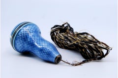 Silver door bell with guilloché, blue enamel, Fabergé style