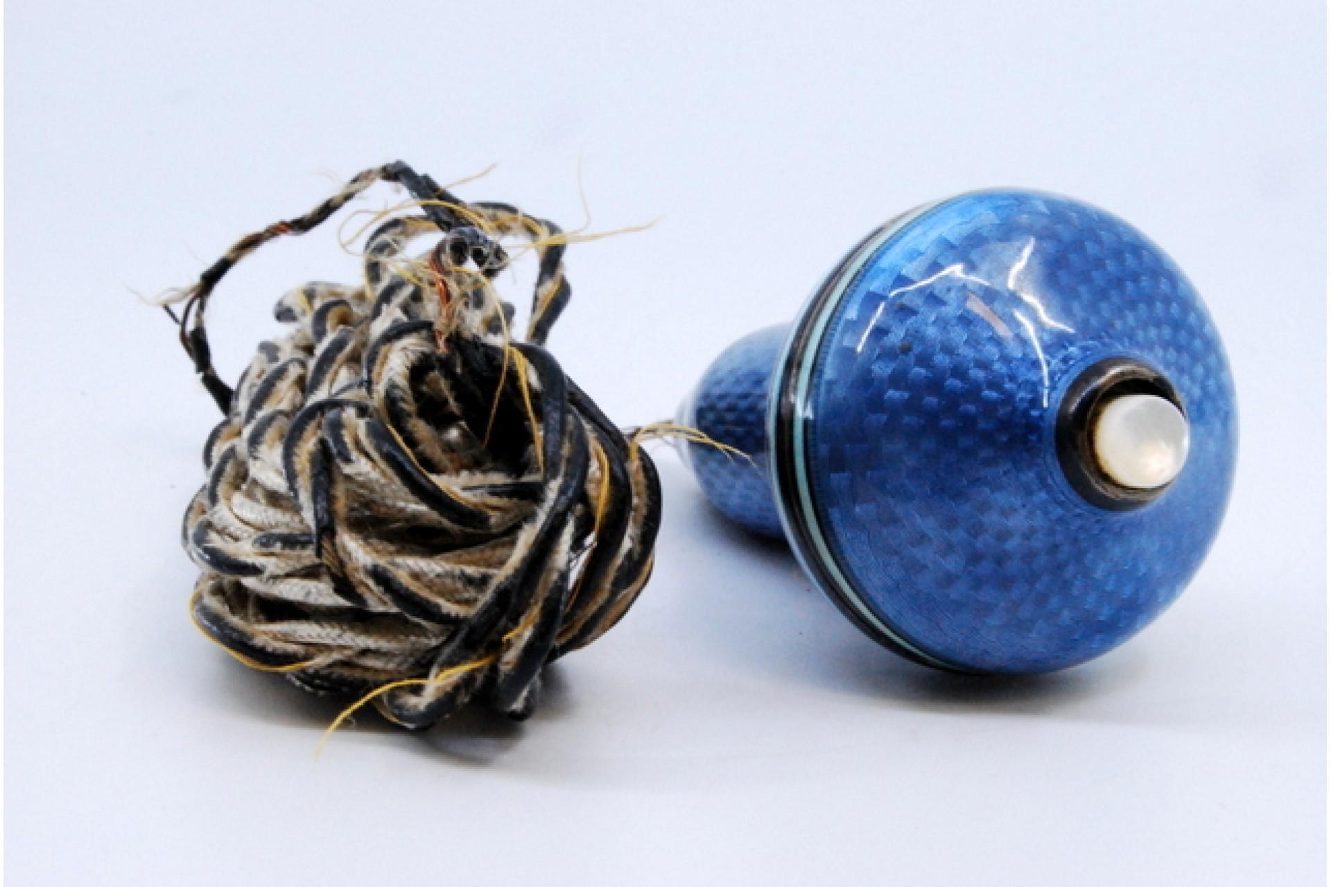 Européen Silver door bell with guilloché, blue enamel, Fabergé style en vente