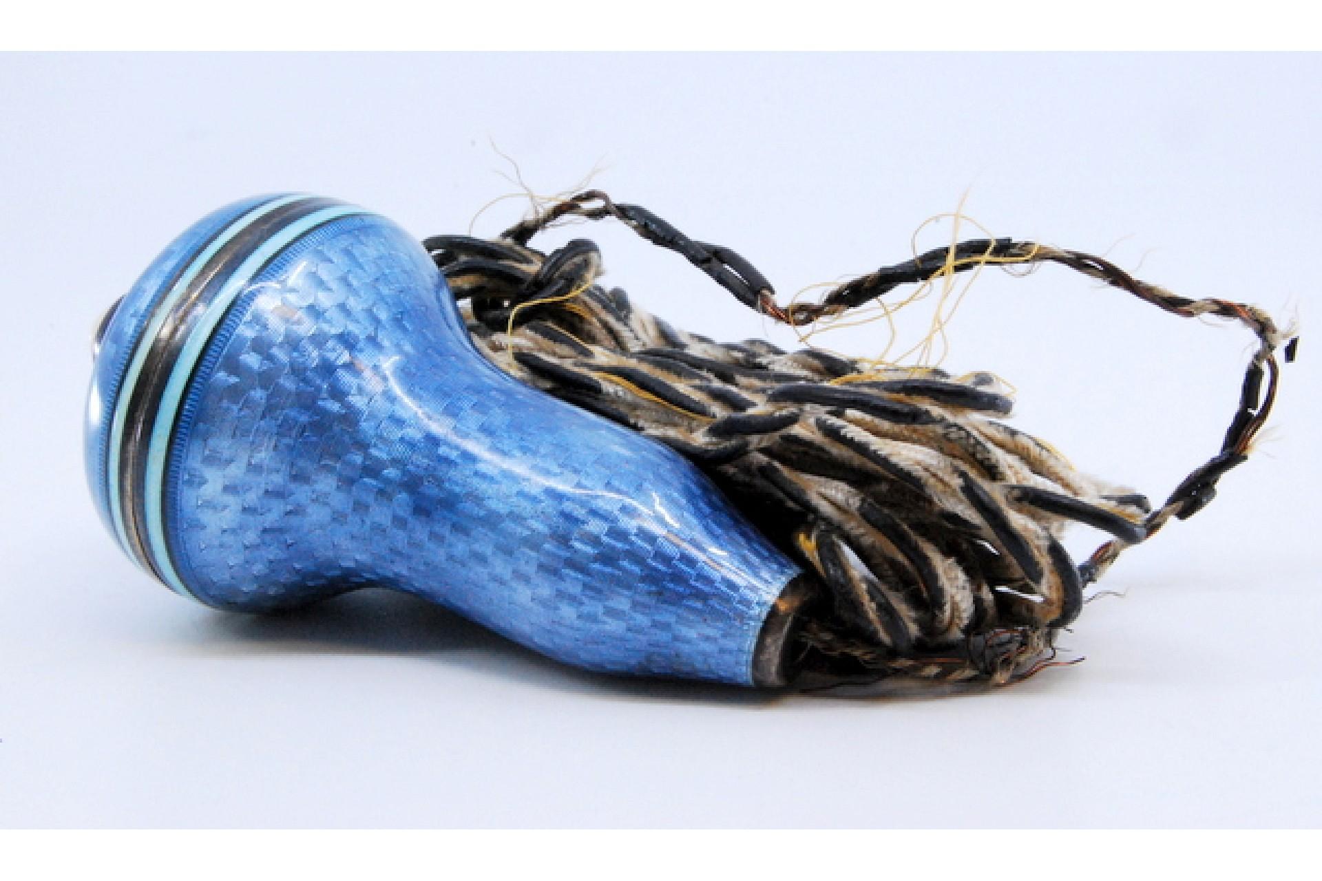 Argent Silver door bell with guilloché, blue enamel, Fabergé style en vente