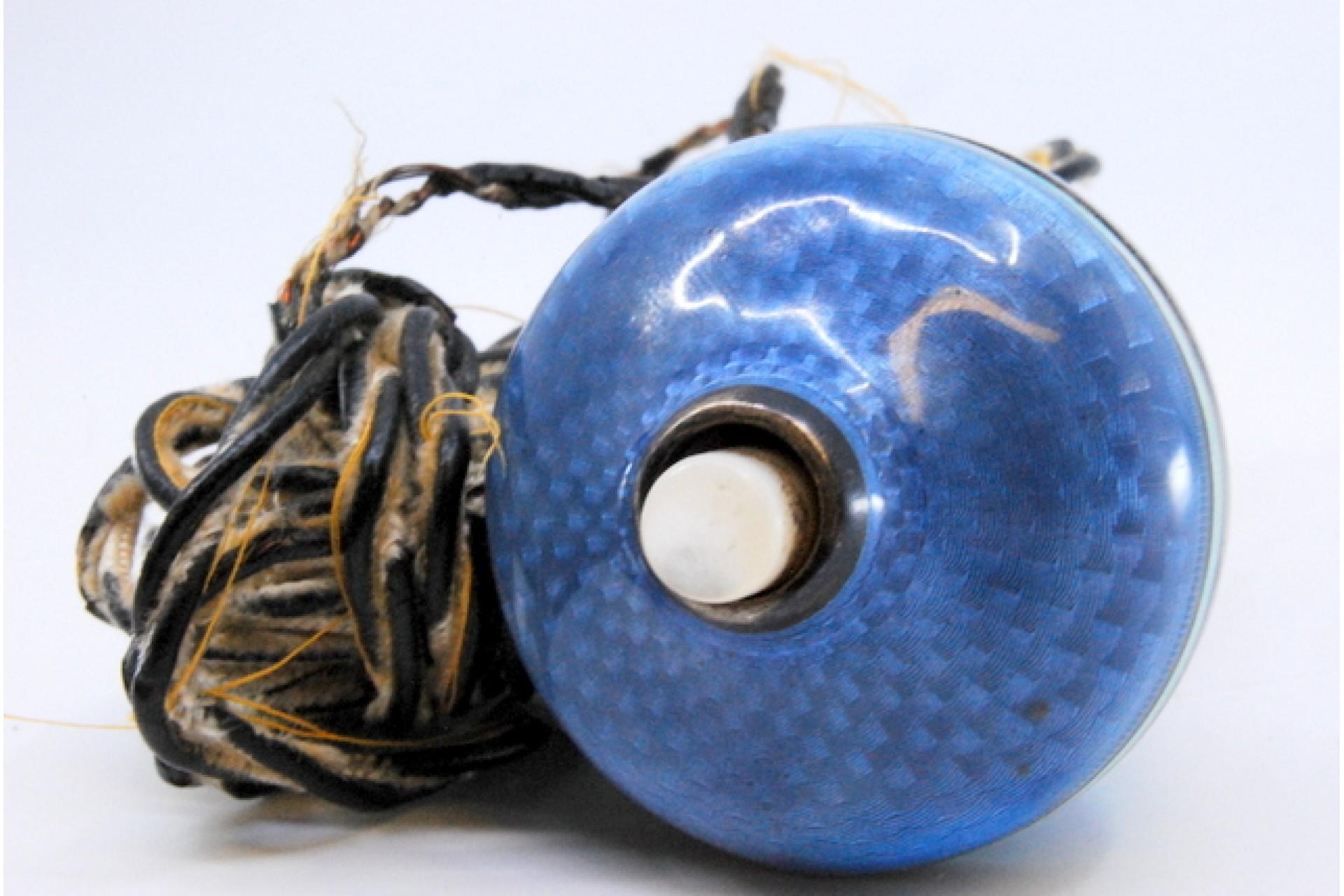 Silver door bell with guilloché, blue enamel, Fabergé style en vente 1