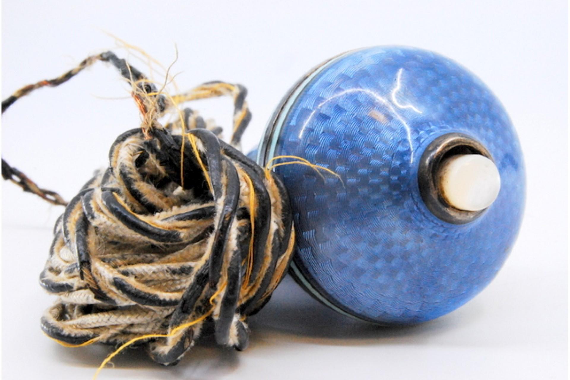 Silver door bell with guilloché, blue enamel, Fabergé style en vente 2