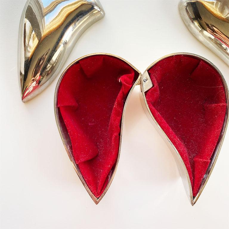 Modern Silver Double Compartment Heart Box with Velvet Lining