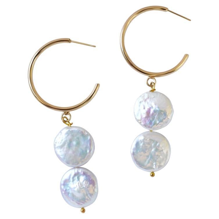 Silver double pearl hoop freshwater pearl earrings  by Ifemi Jewels