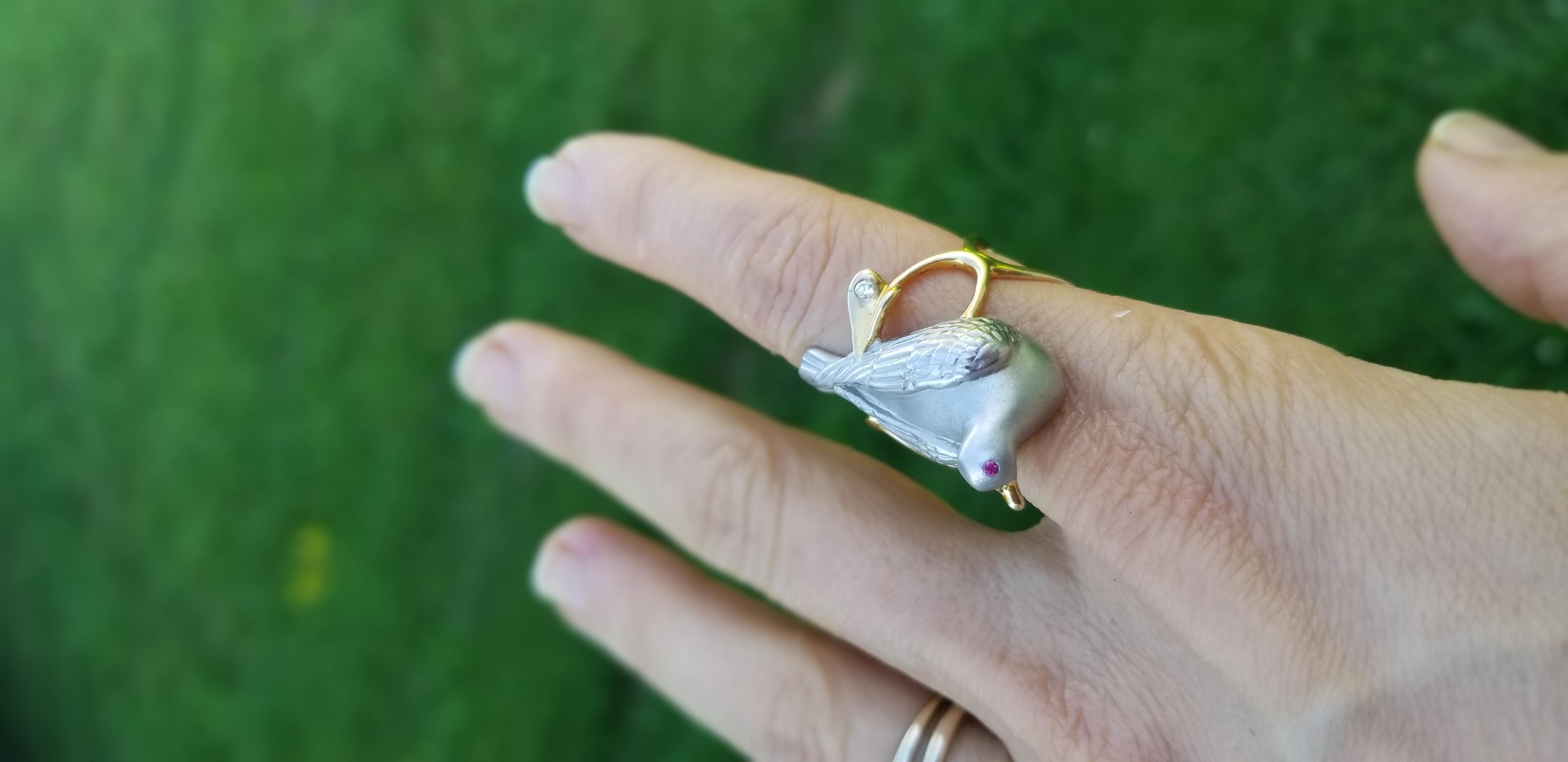 Silver Dove on a Vine ring In New Condition For Sale In Cold Spring, NY