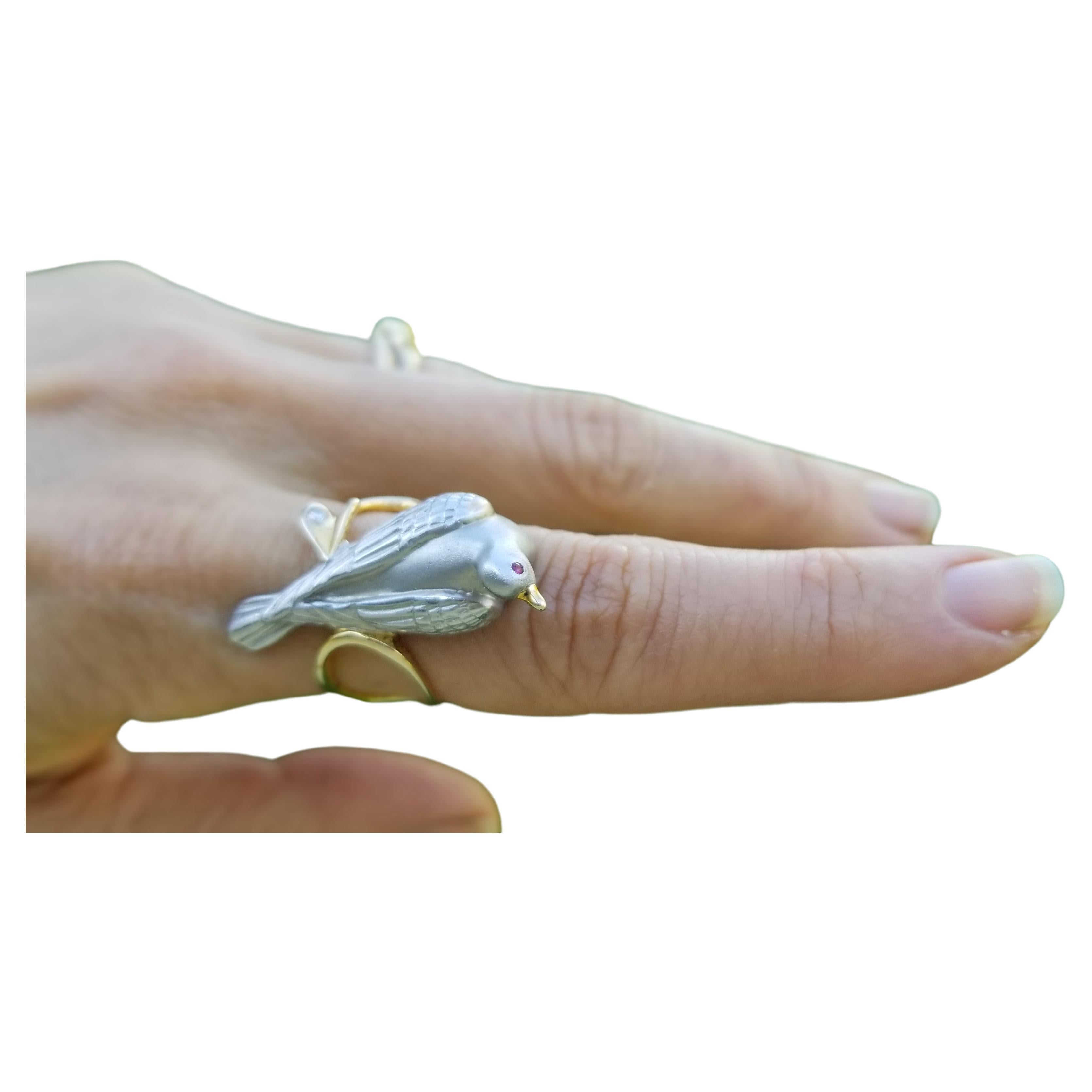 Silver Dove on a Vine ring For Sale