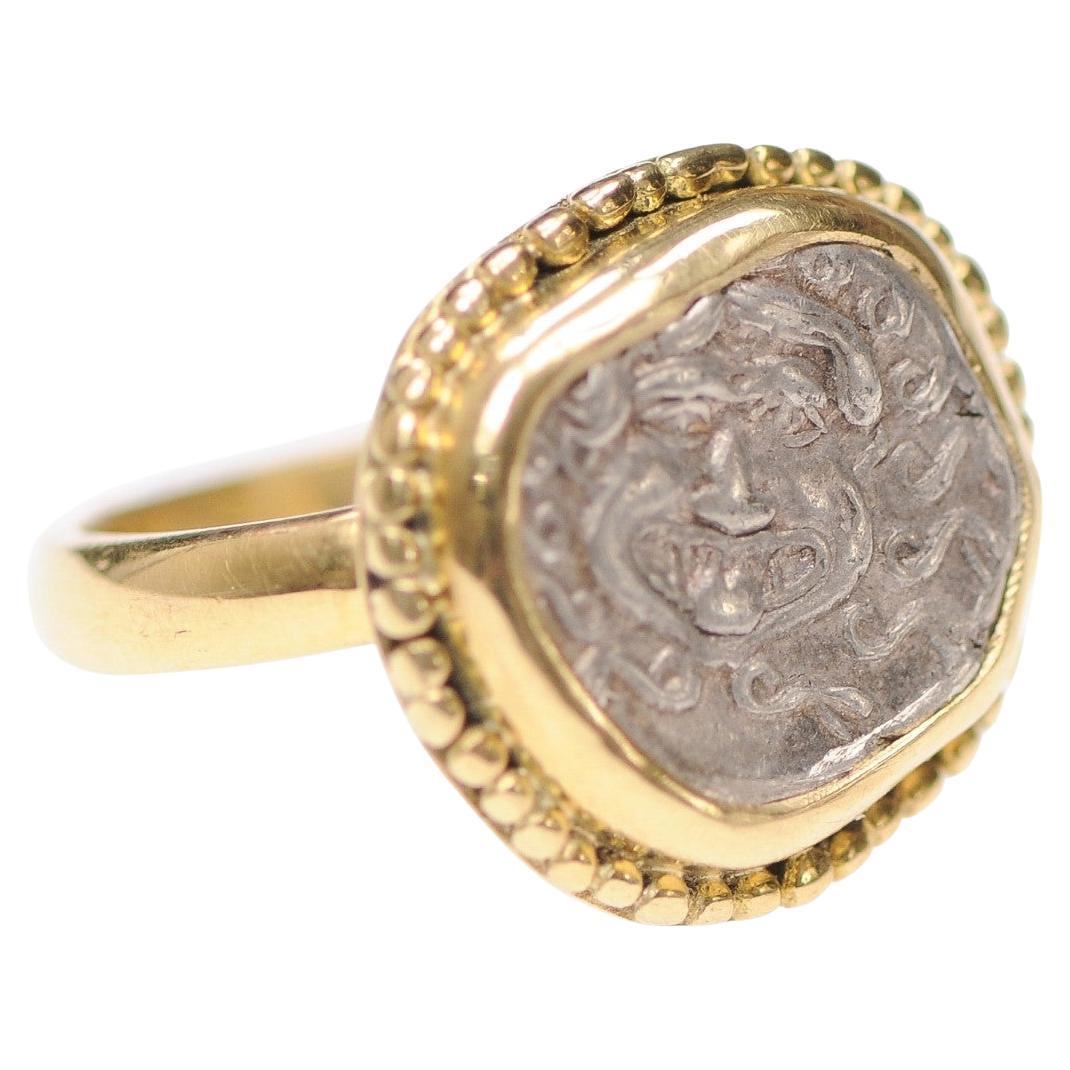 Silver Drachma of Medusa in 18K Ring For Sale