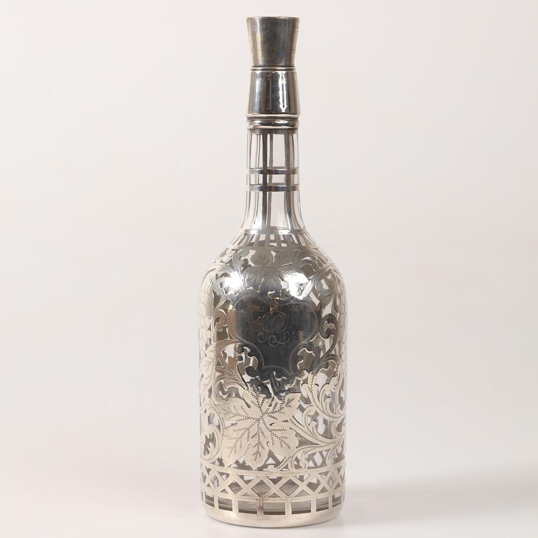 DECANTERO DE PLATA para beber Cristalería para vino Raras jarras antiguas 7 copas en venta 3