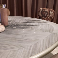 Silver Drop Inlaid Metal and Gray Wooden Dining Table