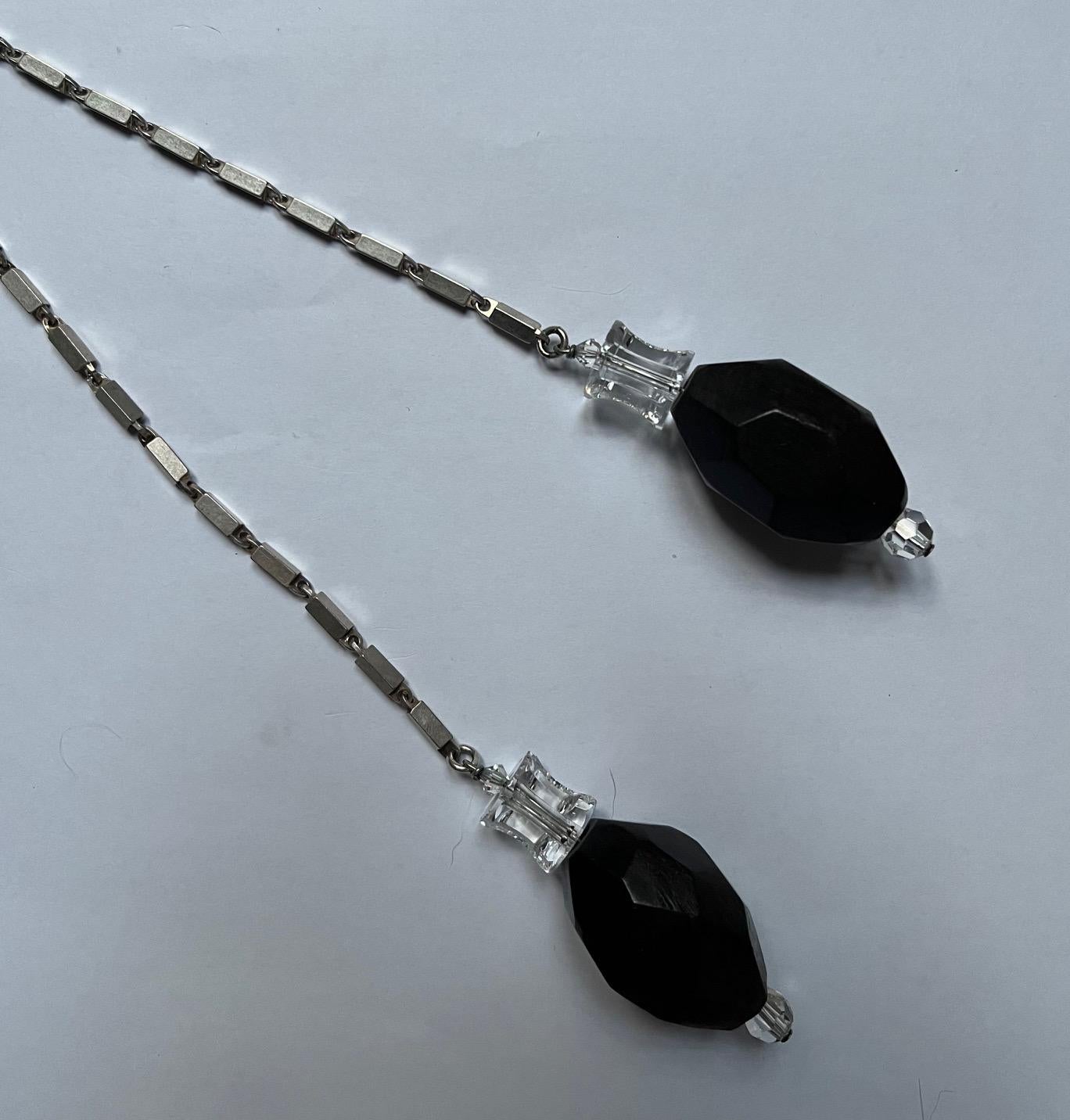 Silver Drop Necklace with Wood Beads by Daniel Swarovski en Bueno estado para la venta en PARIS, FR
