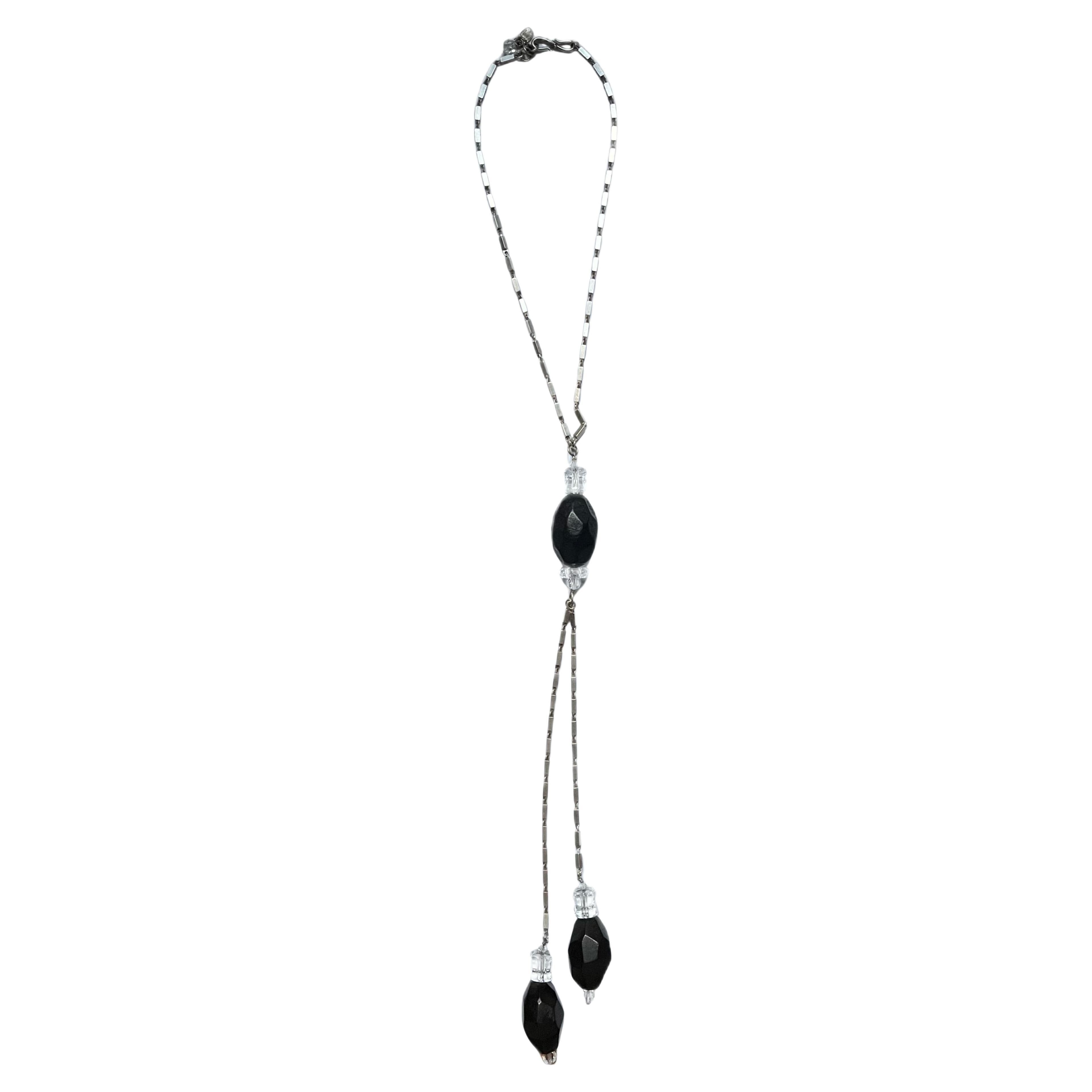 Silver Drop Necklace with Wood Beads by Daniel Swarovski en venta
