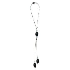 Silver Drop Necklace with Wood Beads by Daniel Swarovski