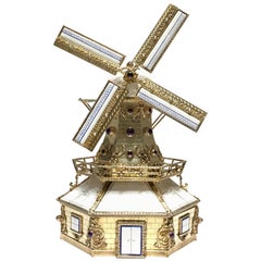 Silver Dutch Windmill Miniature with Music Box, Handmade, Unique Piece
