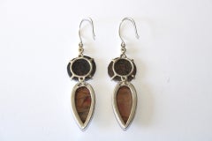 SIlver Earring with Citrine, Ancient Roman Coin and Cherry Creek Jasper Cabochon