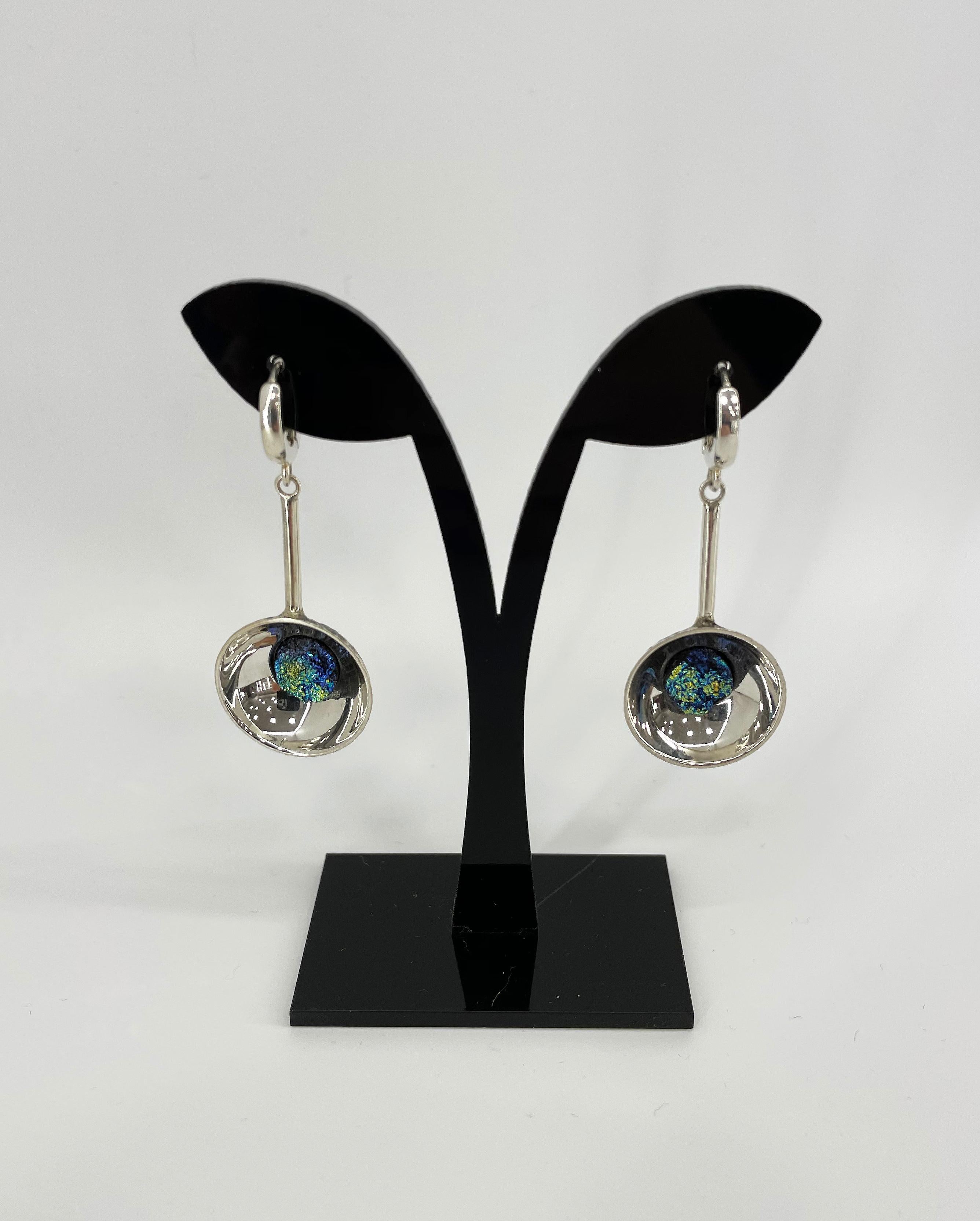 Uncut Silver Earrings “Blue Lagoon” with Titanium Agates For Sale