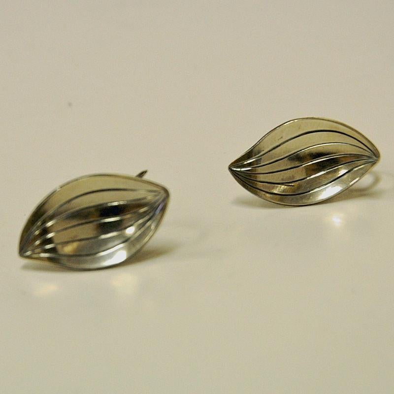 Scandinavian Modern Silver vintage earrings Leaf shaped by Heribert Engelbert AB, Sweden 1957 For Sale