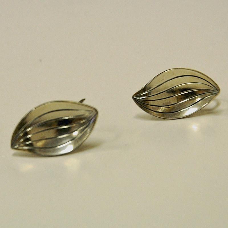 Scandinavian Modern Silver vintage earrings Leaf shaped by Heribert Engelbert AB, Sweden 1957 For Sale