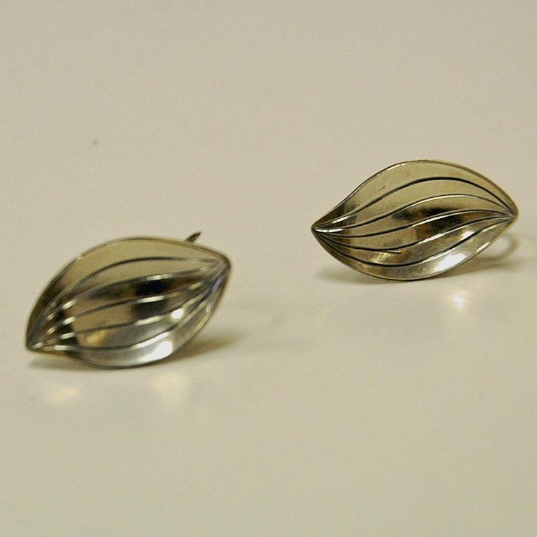 Silver vintage earrings Leaf shaped by Heribert Engelbert AB, Sweden ...