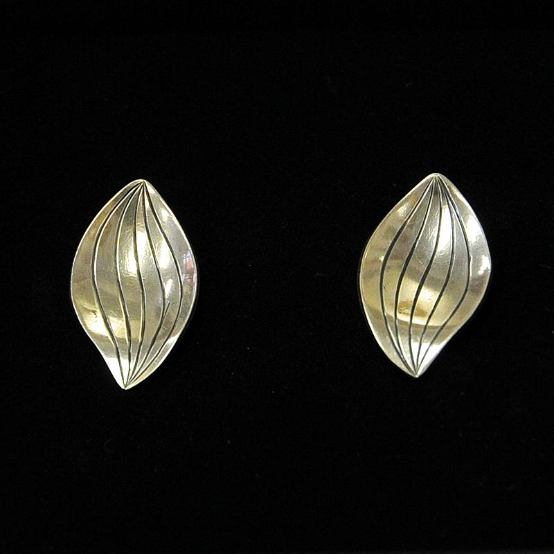Silver vintage earrings Leaf shaped by Heribert Engelbert AB, Sweden 1957 For Sale 1