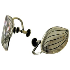 Silver vintage earrings Leaf shaped by Heribert Engelbert AB, Sweden 1957