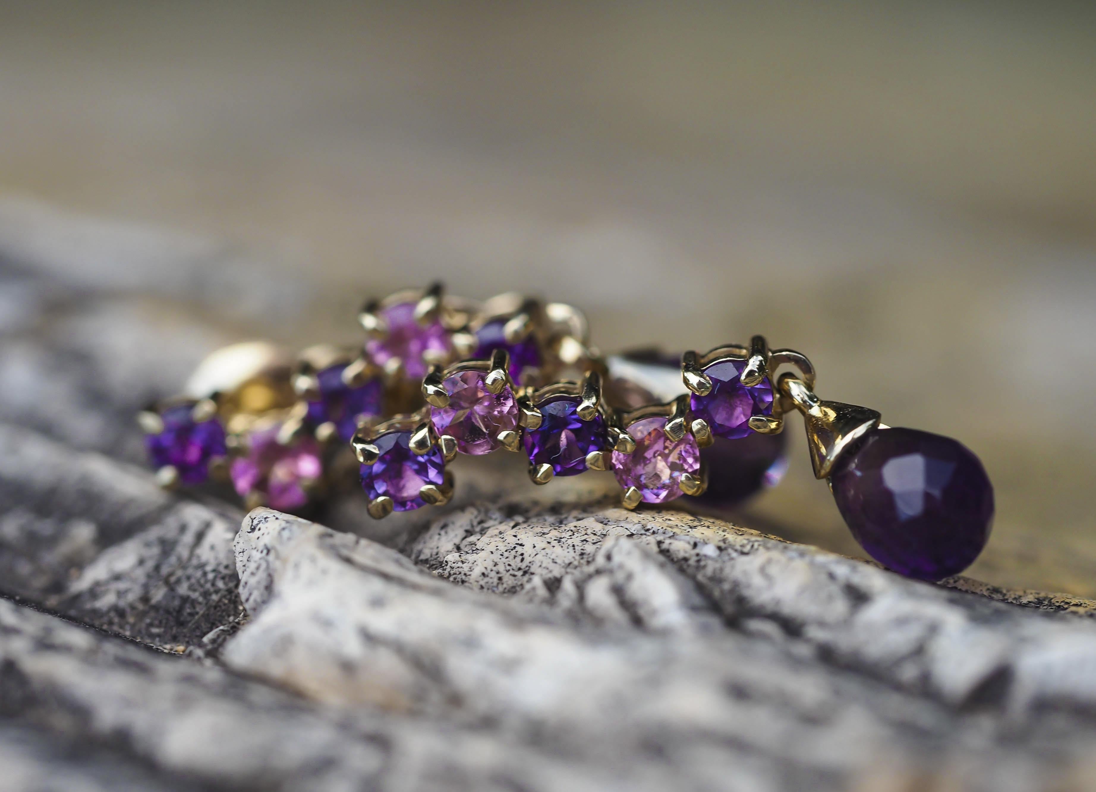 Silver earrings with amethysts and sapphires For Sale 4