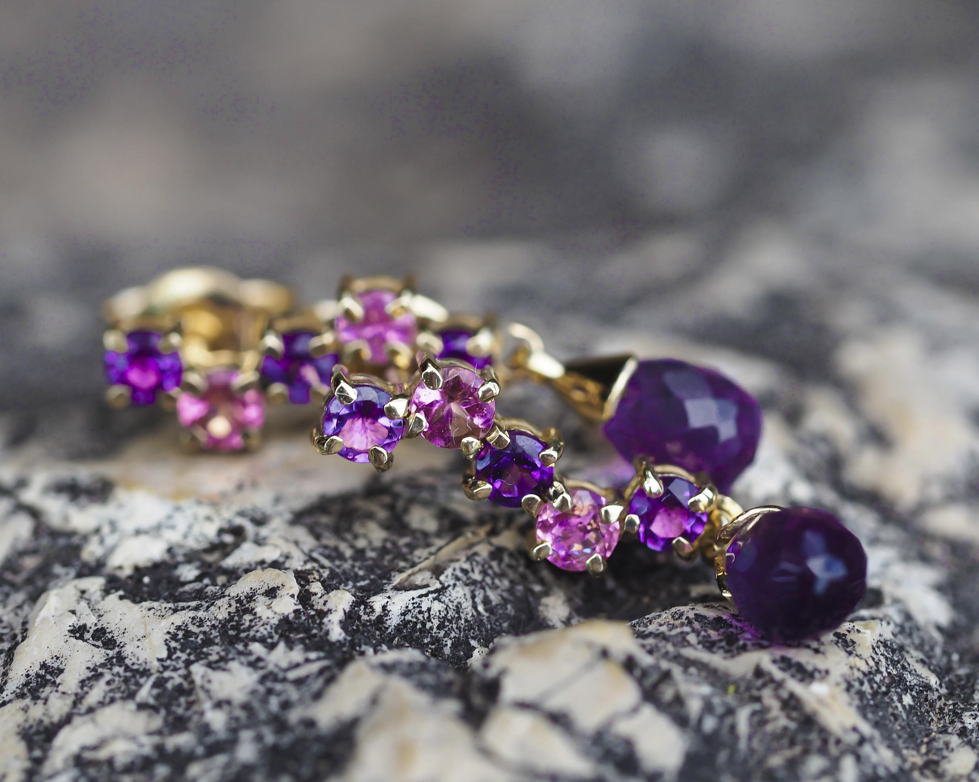 Silver earrings with amethysts and sapphires For Sale 5