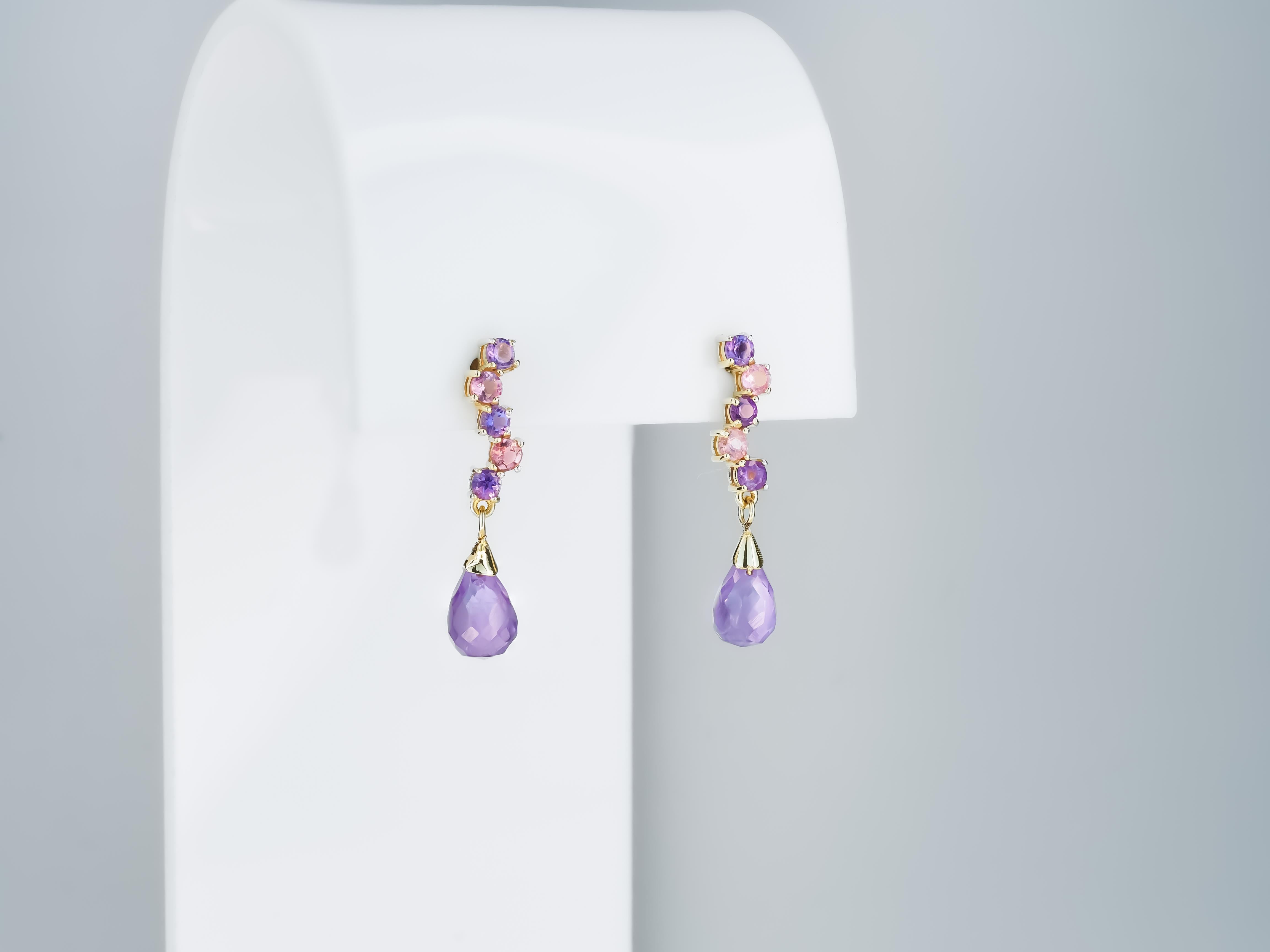 Silver earrings with amethysts and sapphires In New Condition For Sale In Istanbul, TR