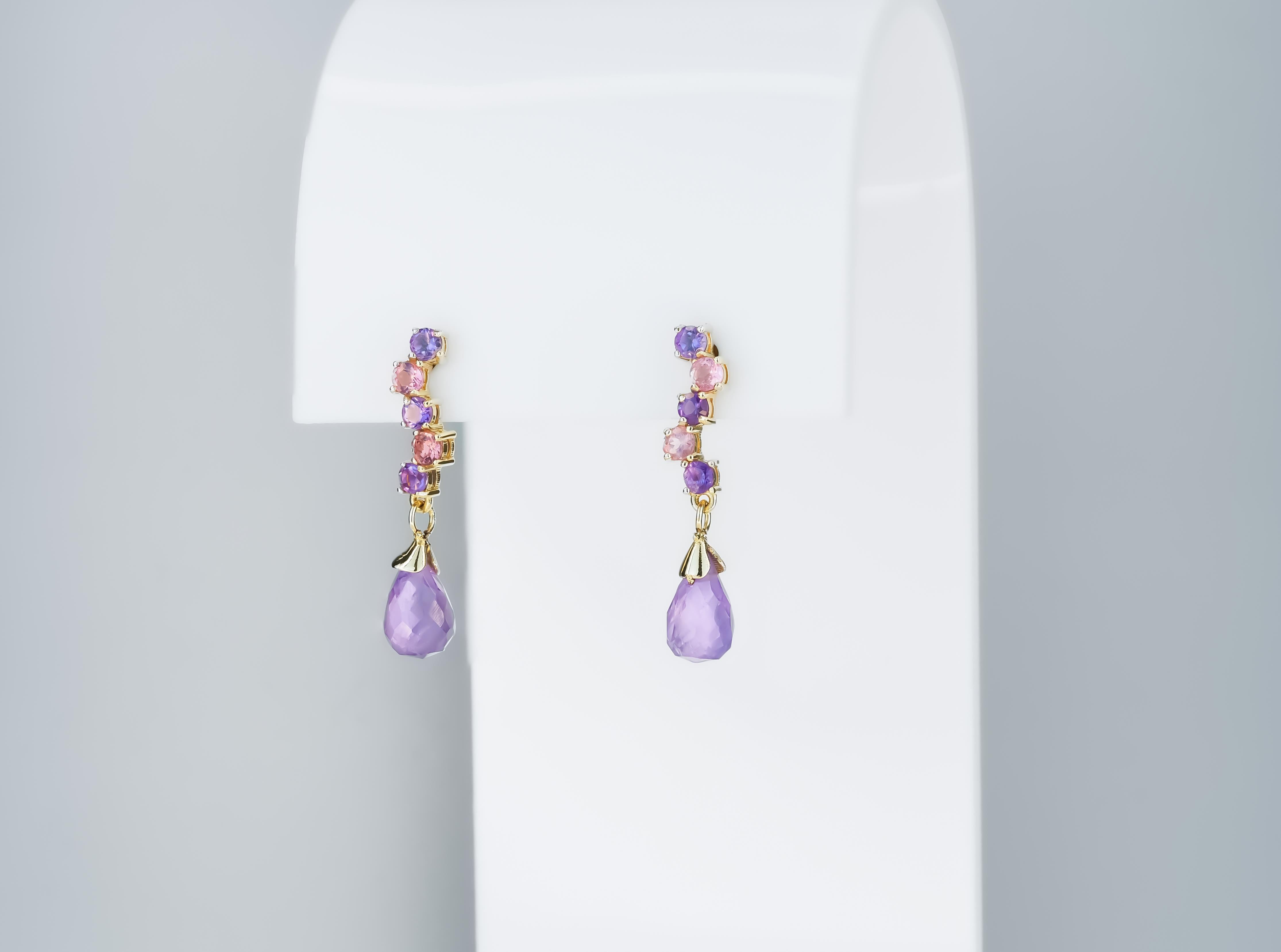 Women's Silver earrings with amethysts and sapphires For Sale