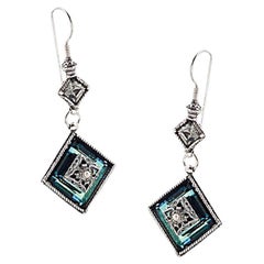 Silver Earrings with Blue Swarovski and Ornate Bezel, Dimitrios Exclusive S138