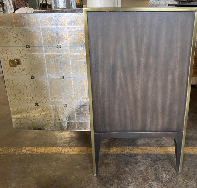 Mid-Century Modern Silver Eglomise Mirrored Credenza Sideboard Entertainment Cabinet