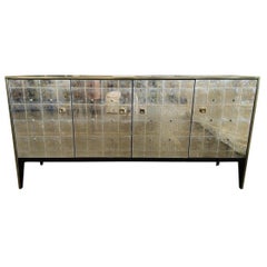 Silver Eglomise Mirrored Credenza Sideboard Entertainment Cabinet
