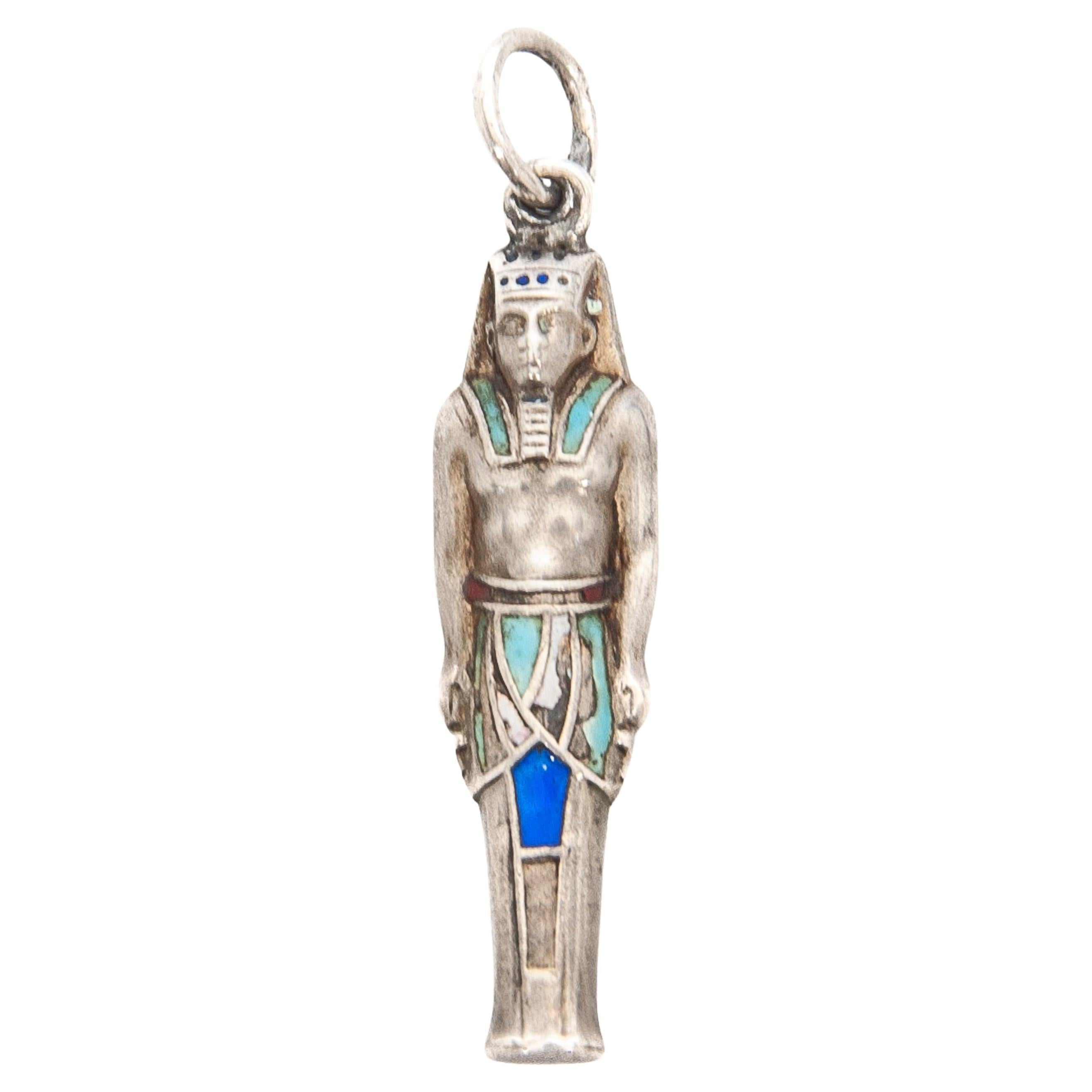 Egypt Pharaoh Ramses Enameled Silver Charm Pendant