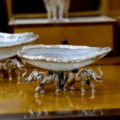 Silver elephants footed agate bowl