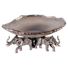 Silver elephants footed agate bowl