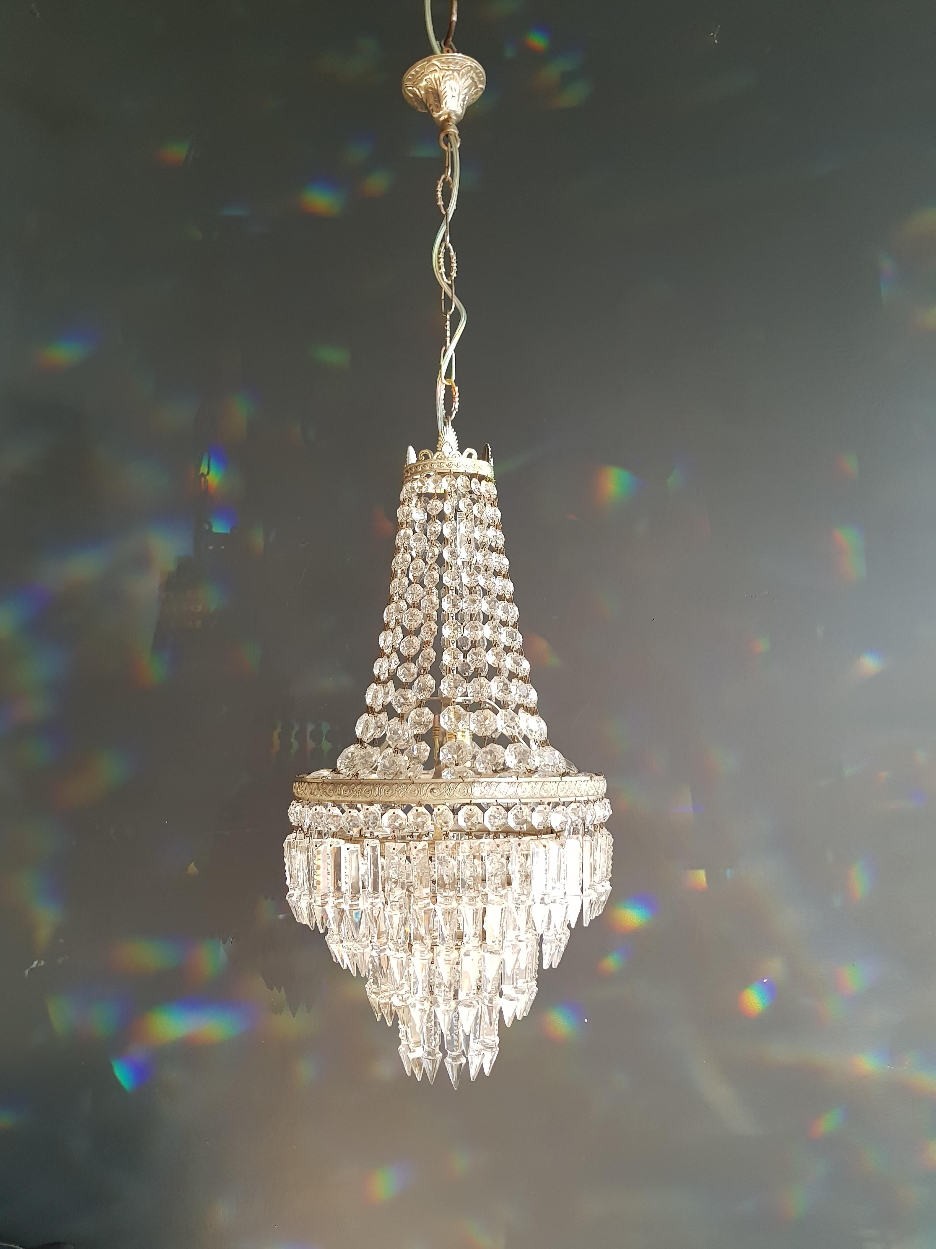 Silver Empire Sac a Pearl Chandelier Crystal Lustre Ceiling Lamp Hall Antique (Handgeknüpft)
